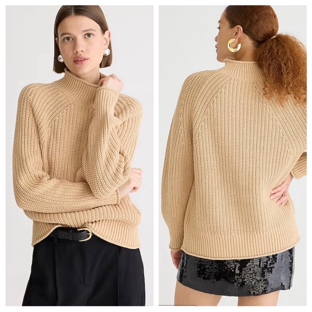 J Crew Relaxed Cotton Rollneck Sweater - Tan Small style BE159